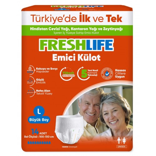 FRESHLİFE EMİCİ KÜLOTLU HASTA BEZİ 14'LÜ LARGE KOLİ İÇERİĞİ 12'Lİ PAKET