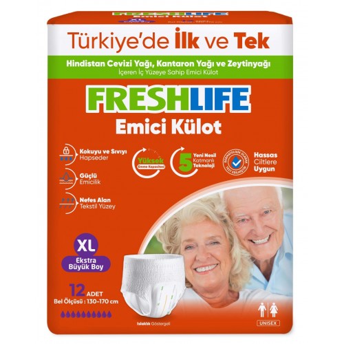 FRESHLİFE EMİCİ KÜLOTLU HASTA BEZİ 12'Lİ XLARGE EXTRA BÜYÜK BOY KOLİ İÇERİĞİ 12'Lİ PAKET