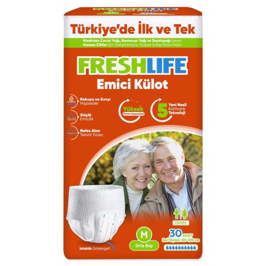 FRESLİFE EMİCİ KÜLOTLU HASTA BEZİ 30'LU MEDİUM KOLİ İÇERİĞİ 4'LÜ PAKET