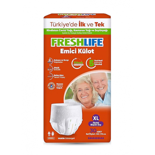 FRESHLİFE EMİCİ KÜLOTLU HASTA BEZİ 30'LU XLARGE EXTRA BÜYÜK BOY KOLİ İÇERİĞİ 4'LÜ PAKET