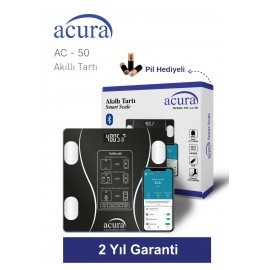 ACURA YAĞ SU KAS VÜCUT ENDEKSİ KİLO ANALİZ BASKÜLÜ (BLUETOOTH ÖZELLİKLİ AKILLI TARTI)