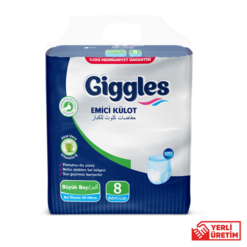 GİGGLES EMİCİ KÜLOTLU HASTA BEZİ 8'Lİ LARGE KOLİ İÇERİĞİ 12'Lİ PAKET GİGGLES EMİCİ KÜLOTLU HASTA BEZİ 8'Lİ LARGE KOLİ İÇERİĞİ 12'Lİ PAKET