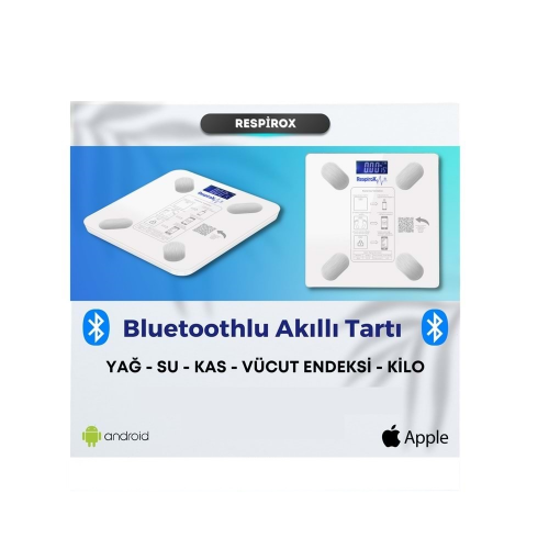 RESPİROX  YAĞ SU KAS VÜCUT ENDEKSİ KİLO ANALİZ BASKÜLÜ (BLUETOOTH ÖZELLİKLİ AKILLI TARTI) RESPİROX  YAĞ SU KAS VÜCUT ENDEKSİ KİLO ANALİZ BASKÜLÜ (BLUETOOTH ÖZELLİKLİ AKILLI TARTI)